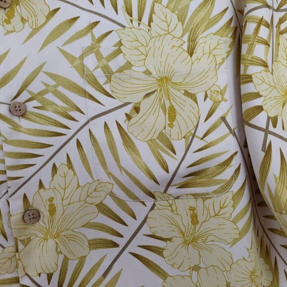 Tommy Bahama Silk Hawaiian Shirt Size Large Chartreuse Green Floral Print Aloha - Picture 5 of 10